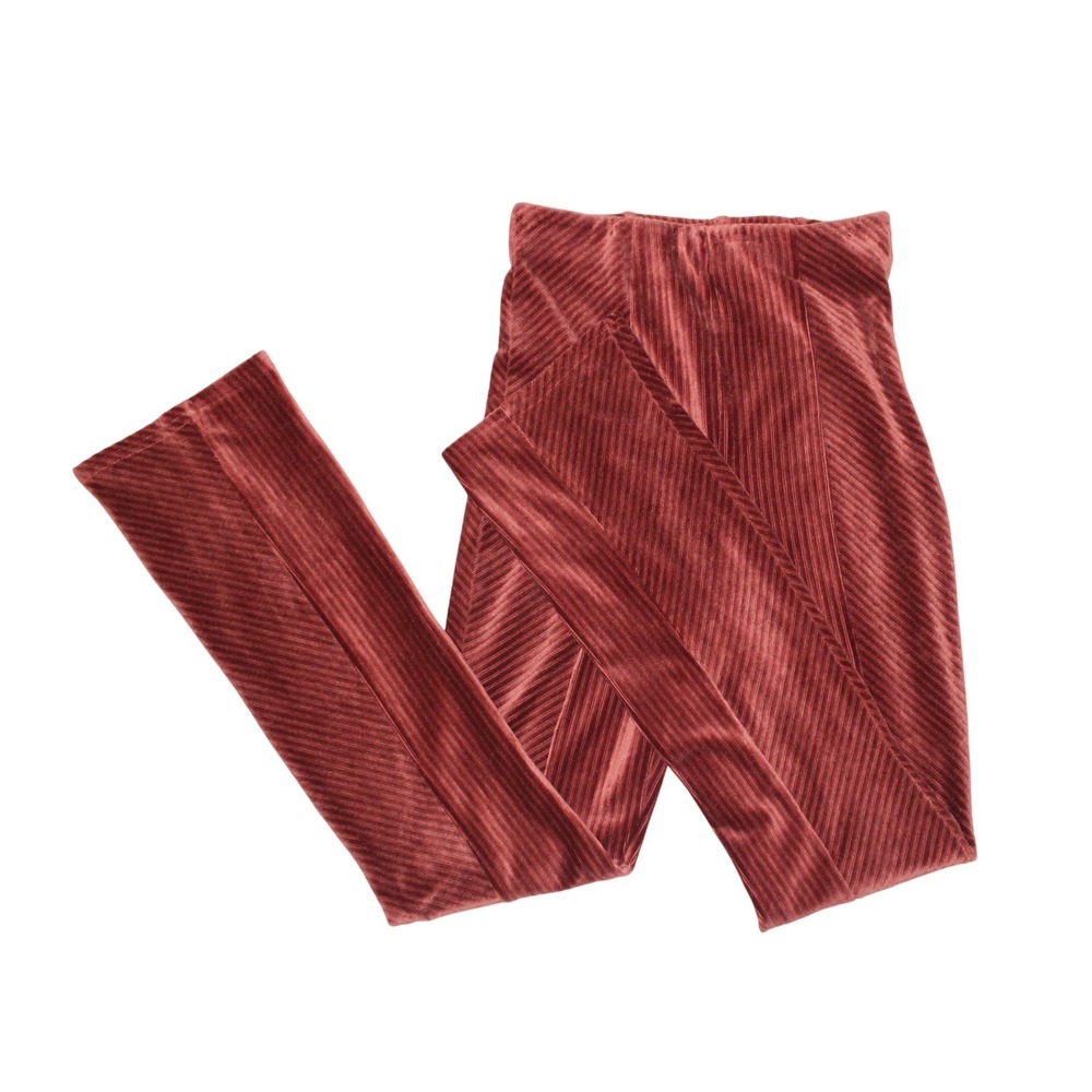 New In Rust Velour Ribbed Pants Small High Rise Stretch‎